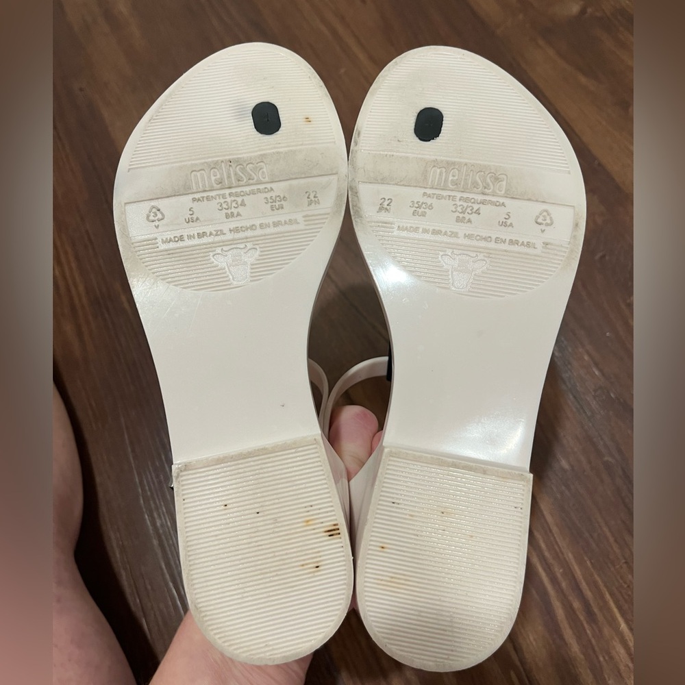 Melissa "Honey Chrome" Cream With Black T-Strap Flats Size S 4 - Picture 5 of 9